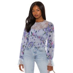 Free People Daphne Blouse in Silver Blue Combo